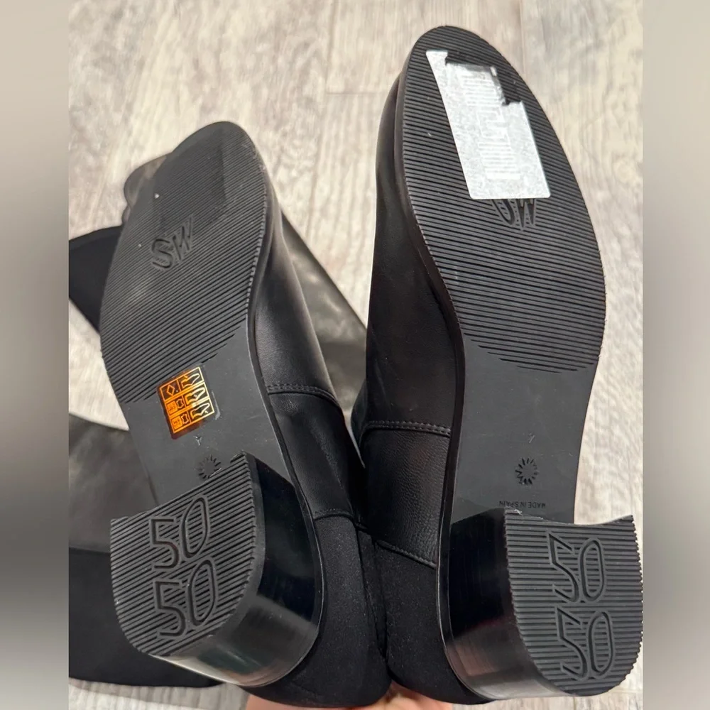 NEW Stuart Weitzman black leather Reserve block heel 5050 boots